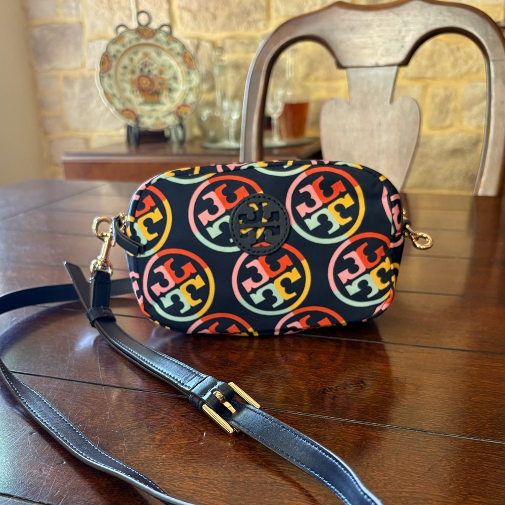 Tory Burch Black and Multicolor Logo Crossbody Bag